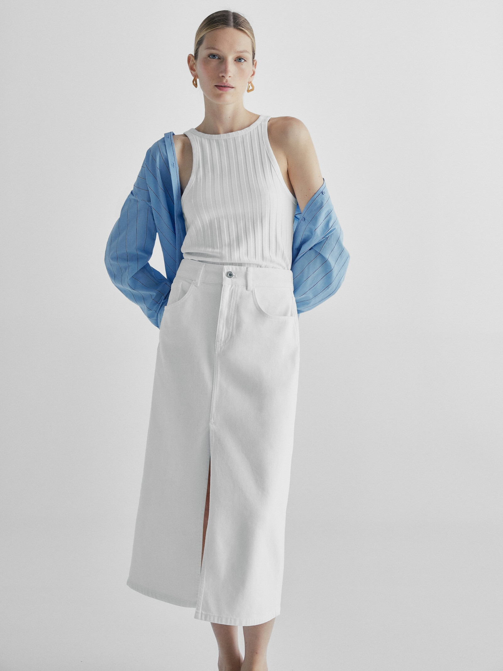 High-waist denim skirt | Massimo Dutti US
