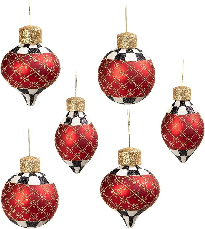 MACKENZIE-CHILDS Set of 6 Glass Ornaments, Christmas Tree Decorations Set, Christmas Magic Sparkl... | Amazon (US)