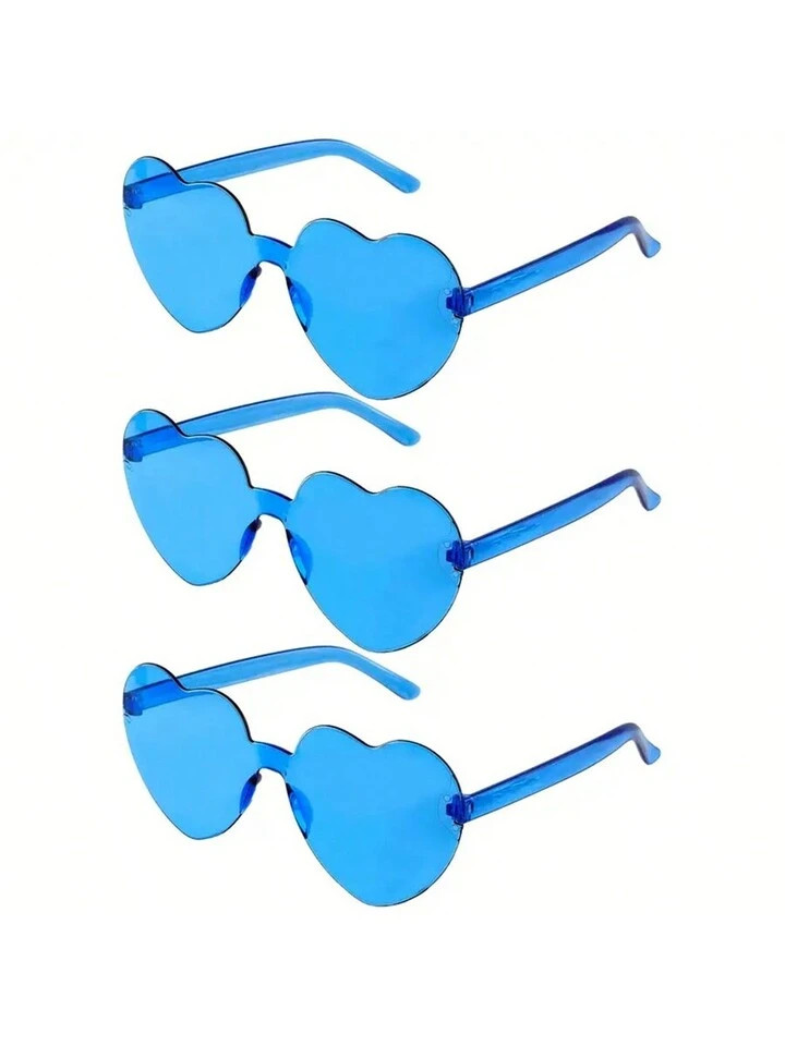 3 Pairs Of Sunglasses, Heart Shaped Glasses, Cute Candy Color Transparent Eyewear For Party,Party... | SHEIN