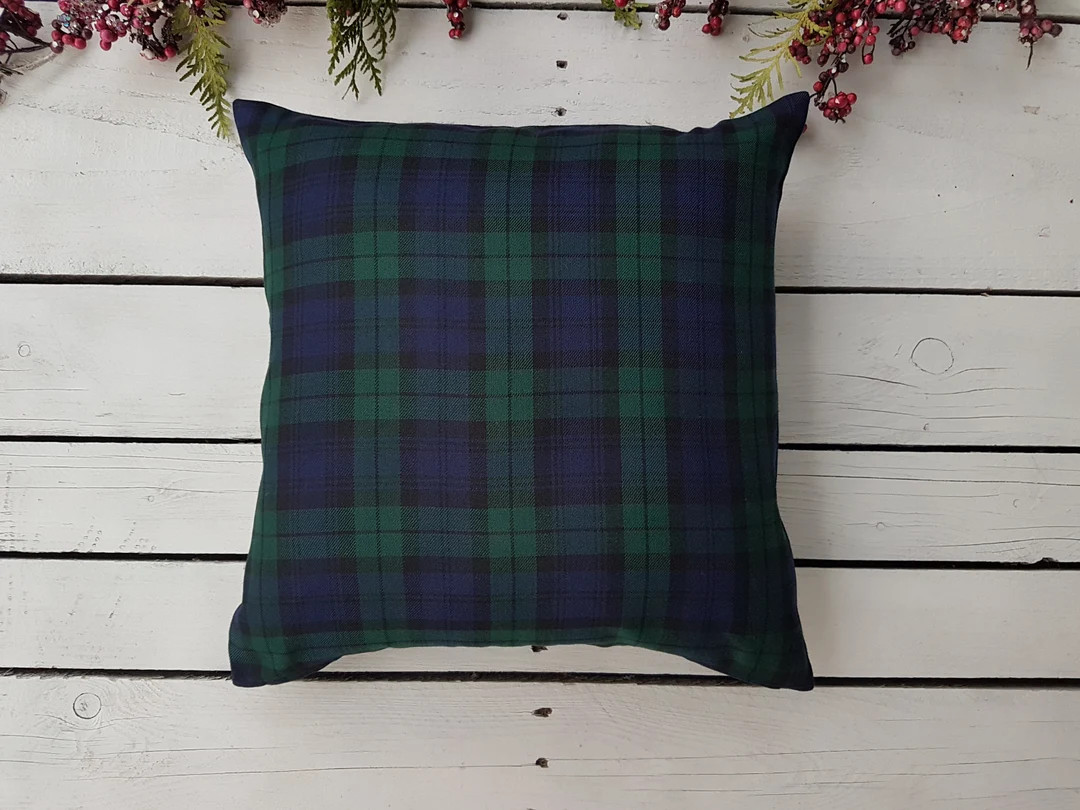 Blackwatch Plaid Pillow Cover, Farmhouse Pillow Cover, Tartan Pillow Sham, Green and Navy Plaid P... | Etsy (US)