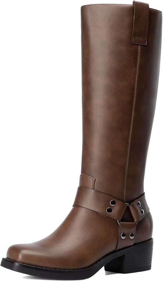 DREAM PAIRS Women's Square Toe Knee High Boots Motorcycle Riding Pull-on Fashion Long Biker Boots... | Amazon (US)