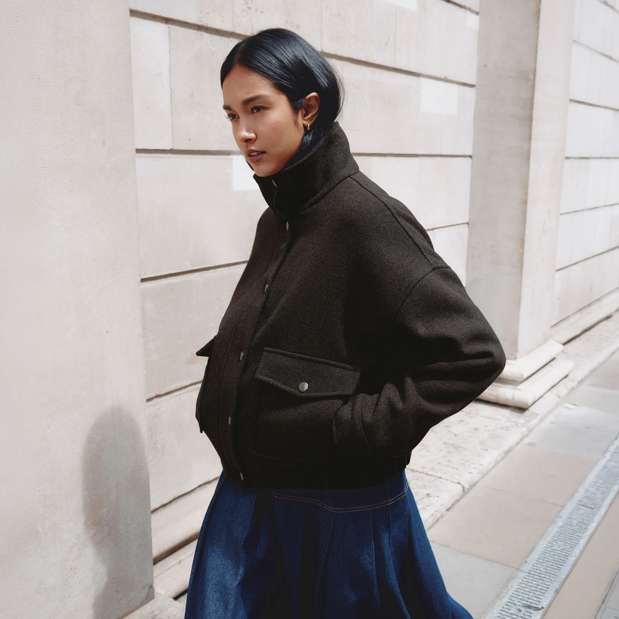 Funnel Neck Herringbone Jacket | Albaray
