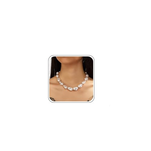 Baroque Large Pearl Necklace for Women Chunky Pearl Charm Necklaces Dainty Irregular Pearl Choker Necklaces White Pearl Beaded Necklace Wedding Bridal Bridesmaid Prom Jewelry (Baroque A) | Amazon (US)