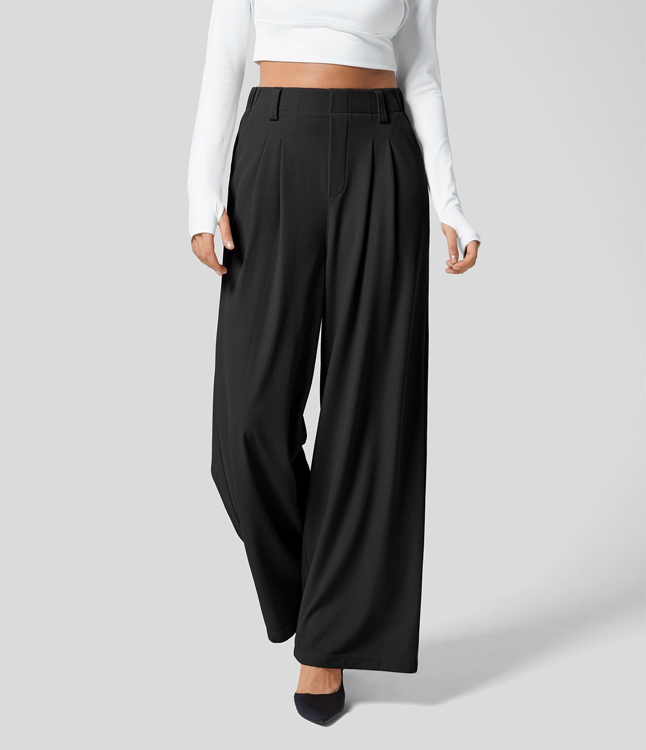 Women’s HalaraFlex™ High Waisted Plicated Side Pocket Wide Leg Waffle Work Pants - Halara | HALARA