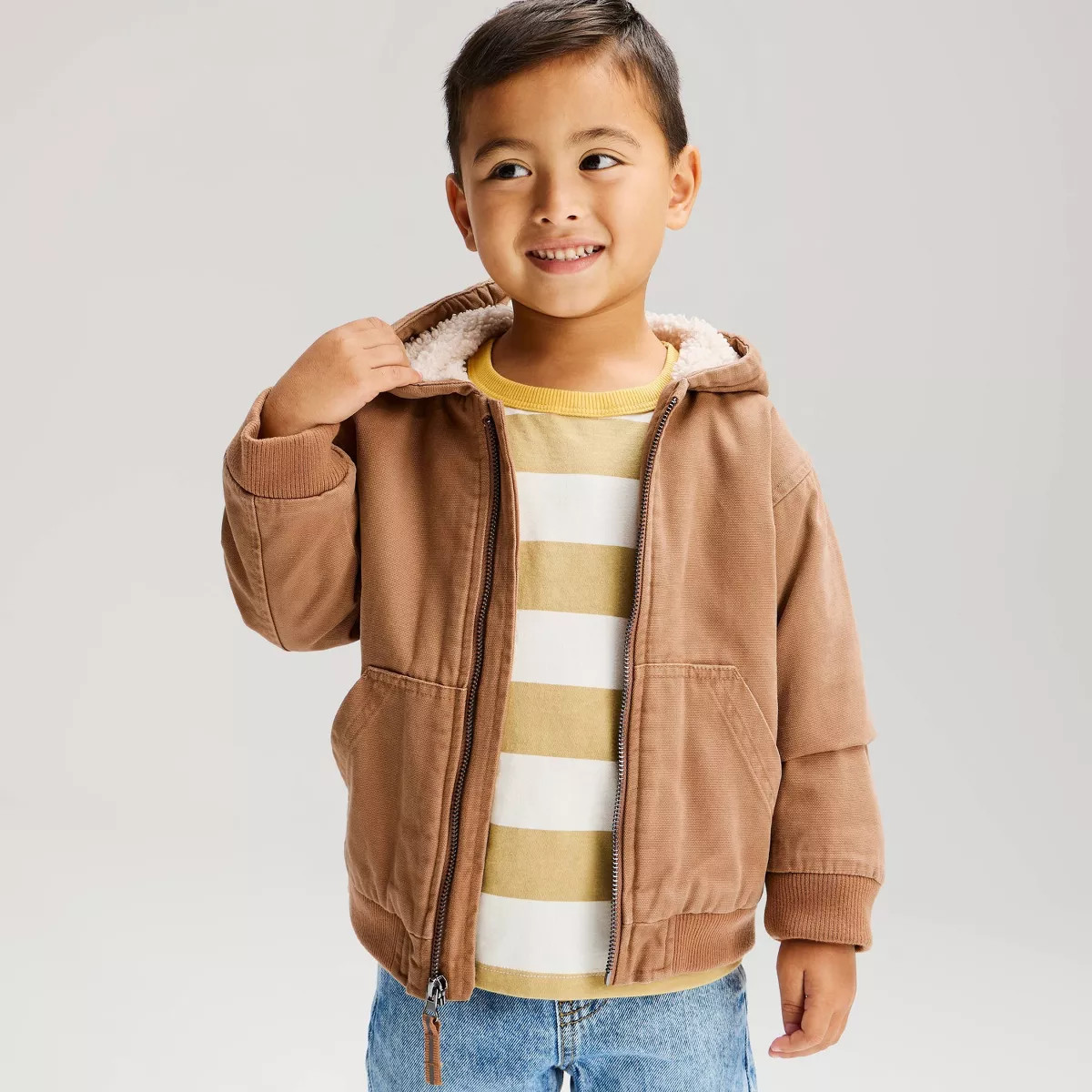 Baby Boys' Faux Shearling Lined Hooded Coat - Cat & Jack™ Brown 12M | Target