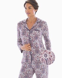 Cool Nights Long Sleeve Grosgrain Trim Notch Collar Pajama Top Angelic Paisley | Soma Intimates