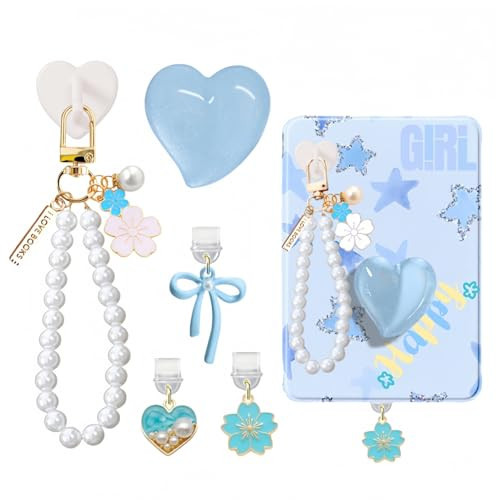 6PCS Charms Set Compatible with Kindle, Accessories Including Dust Plug Charm Type C/USB C, Charm Chain with Hook, Heart Grip Holder, Compatible with Kindle Paperwhite 11th 12th Generation(Blue) | Amazon (US)