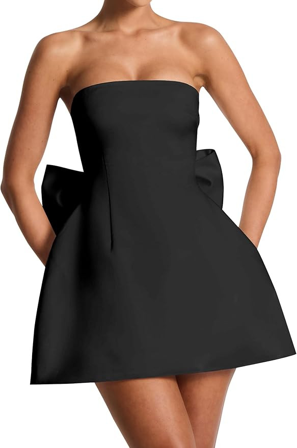 Women's Summer Sexy Strapless A-Line Backless Corset Mini Dress Cute Tube Top Bodycon Fit and Fla... | Amazon (US)