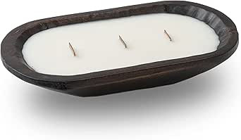 Kiwi Homie 9.06" Wooden Dough Brown Bowl Candles Wood Hand Poured Soy Wax Candle, Farmhouse Long ... | Amazon (US)
