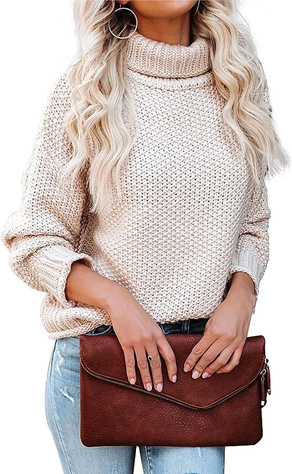 Lynwitkui Women Turtleneck Sweaters Batwing Sleeve Casual Oversized Chunky Pullover Sweater Knit ... | Amazon (US)
