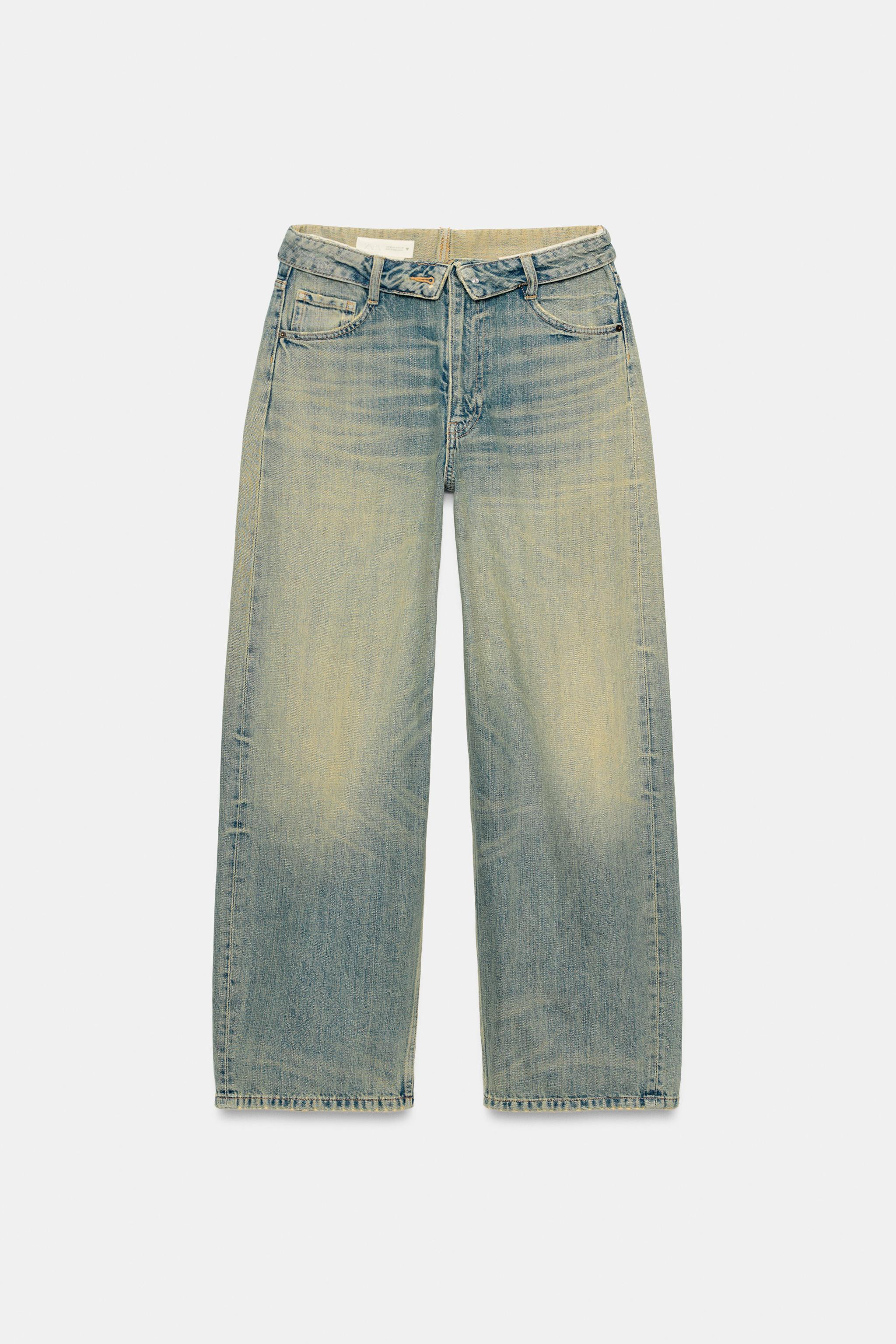 TRF MID-WAIST RIPPED FOLDED WAISTBAND JEANS | Zara UK