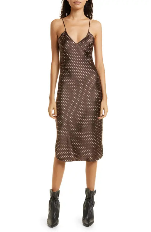 Nili Lotan Polka Dot Silk Slipdress in Espresso Dot Print at Nordstrom, Size Small | Nordstrom