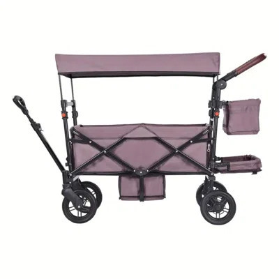 Collapsible Wagon Stroller For 2 Youngsters - Dark Purple/Black, Adjustable Handle, Removable Canopy, 4-Wheel Brakes, Metal Frame, No Electricity Need | Wayfair North America