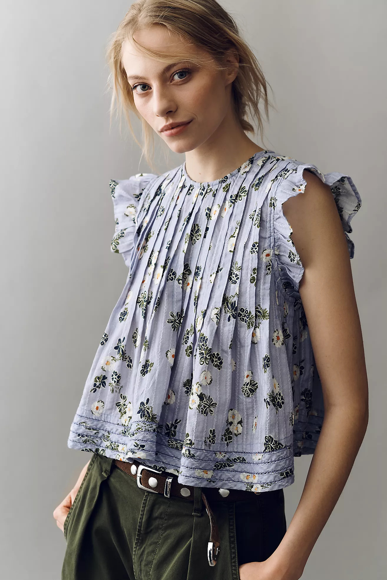 Pilcro Jade Short-Sleeve Pleated Swing Top | Anthropologie (US)