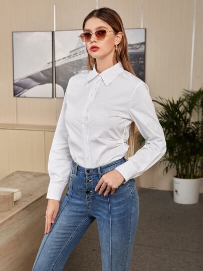 Button Up Solid Blouse | SHEIN