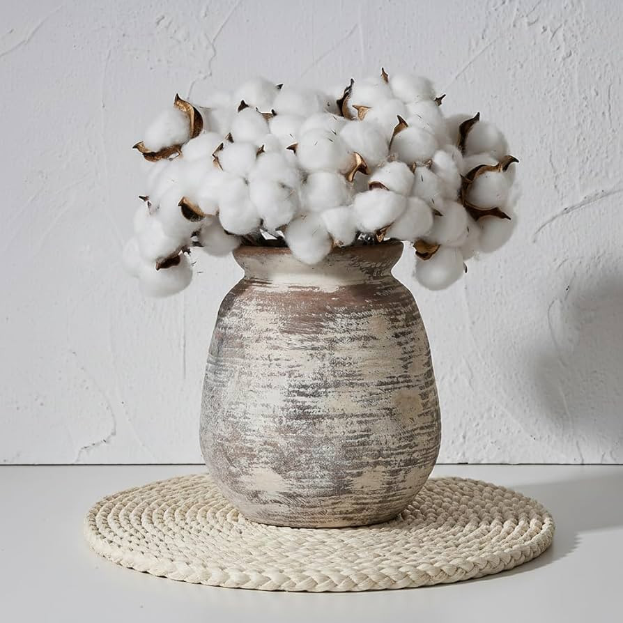 SIDUCAL Ceramic Rustic Vase, Whitewashed Terra Cotta Vase, Distressed Farmhouse Décor, Pottery D... | Amazon (US)