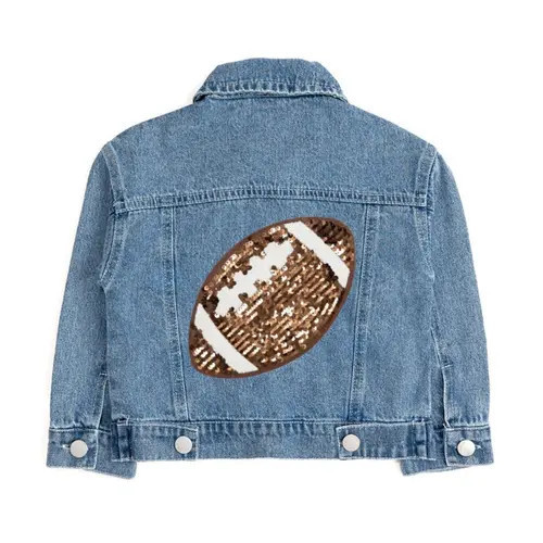 Sweet Wink Game Day Football Sequin Patch Denim Jacket at Nordstrom, Size 4T | Nordstrom