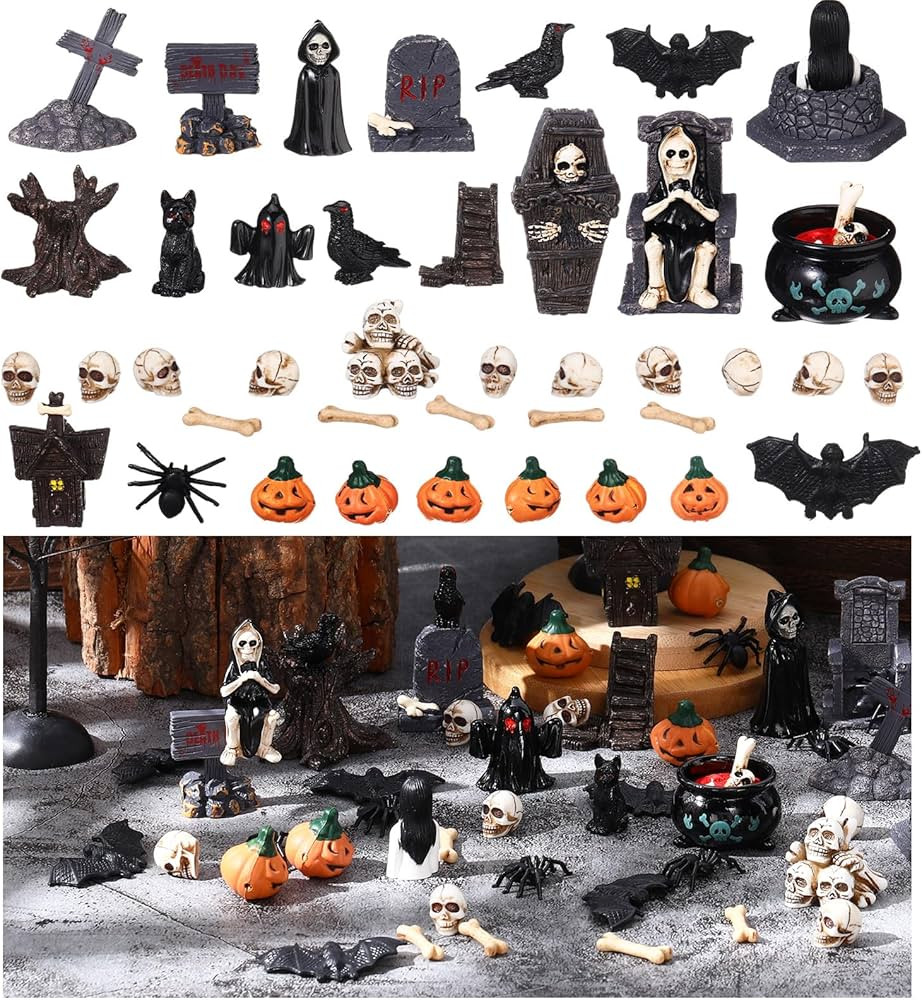 58 Pcs Halloween Mini Figurines Set, Plastic Mini Resin Halloween Miniature Landscape Ornaments D... | Amazon (US)