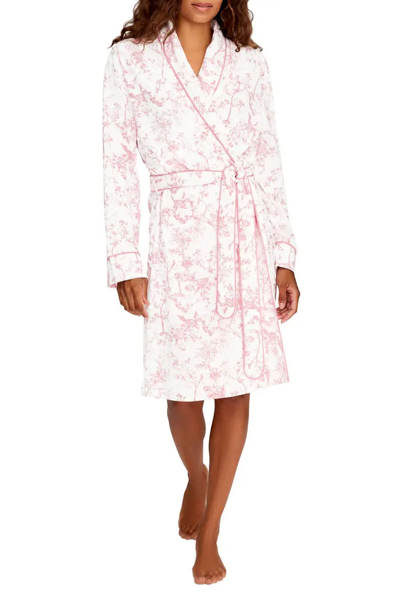 Petite Plume Print Pima Cotton Robe in Pink at Nordstrom, Size X-Large | Nordstrom