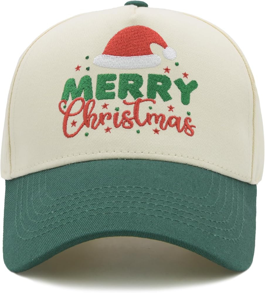 Embroidered Merry Christmas Hat, Adjustable Cotton Two-Tone Santa Baseball Cap for Men Women | Amazon (US)