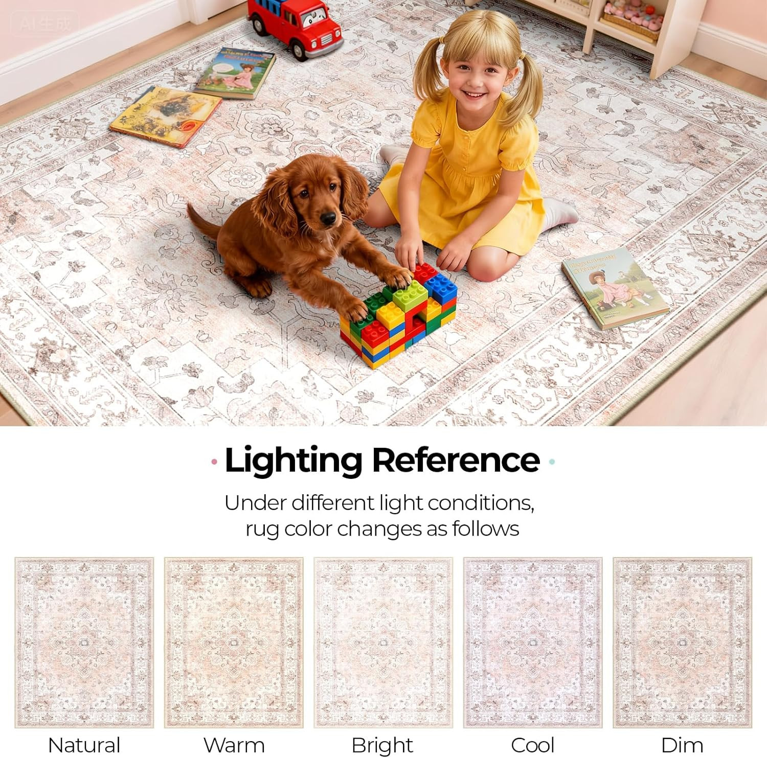 CAPALOCA Machine Washable Rugs Nursery Rug 5x7 Cute Girl Non Slip Low Pile Water Repellent Soft P... | Amazon (US)