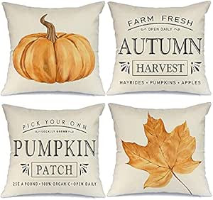 AENEY Fall Pillow Covers 18x18 inch Set of 4 Pumpkin Maple Leaf Harvest Outdoor Fall Pillows Deco... | Amazon (US)