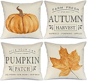 AENEY Fall Pillow Covers 18x18 inch Set of 4 Pumpkin Maple Leaf Harvest Outdoor Fall Pillows Deco... | Amazon (US)