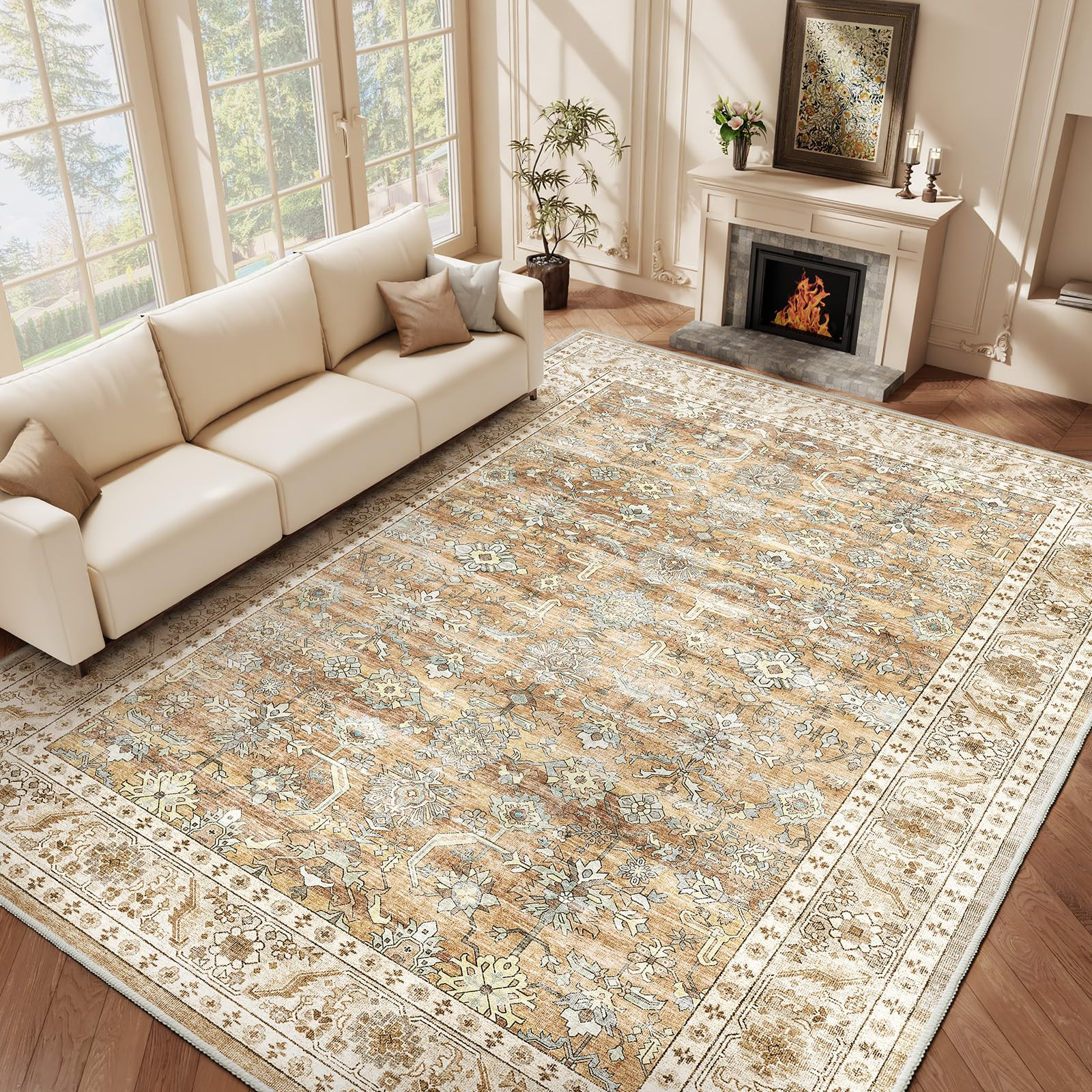 HOMFINE Vintage Area Rug for Living Room - Machine Washable Rug Soft Short Pile for Bedroom Kitch... | Amazon (UK)