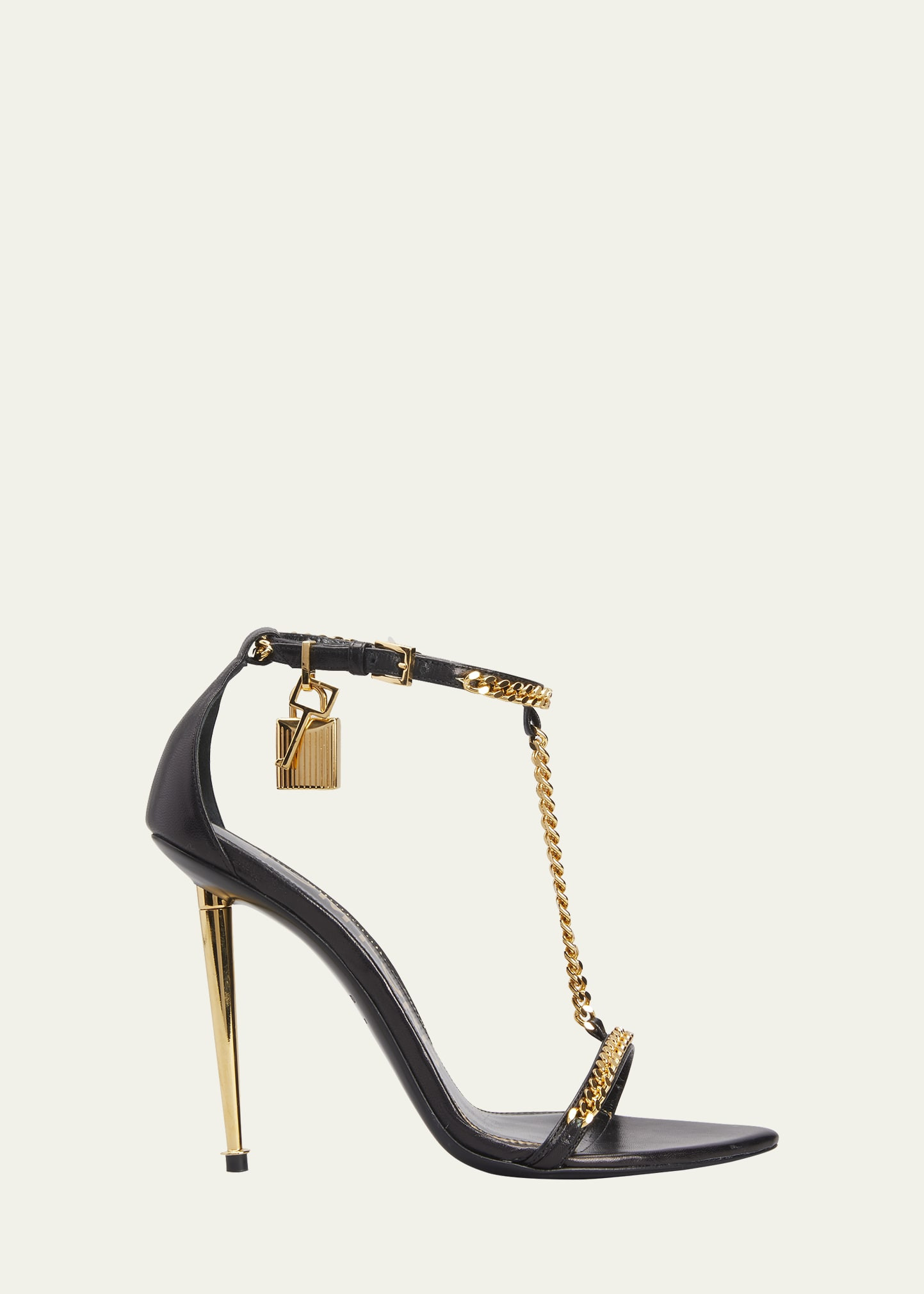 TOM FORD Padlock T-Strap Chain Leather Sandals | Bergdorf Goodman