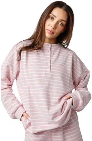 Almere Oversized Cotton Henley Longsleeve Tee, Striped Button Down, Boyfriend Fit | Amazon (US)