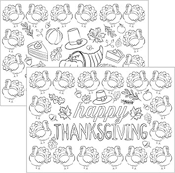 Iconikal Color-Your-Own 2-Sided Reversible Disposable Paper Place Mats, 14 x 10-inches, Happy Tha... | Amazon (US)