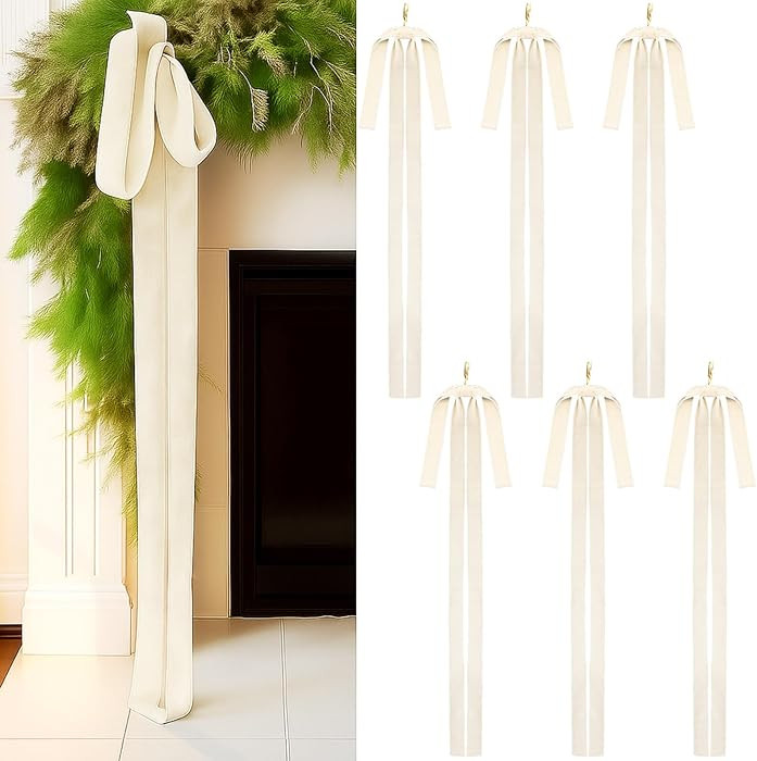 Janinka 6 Pcs Beige Velvet Christmas Swag Bow 31.5 x 23.6 inch Large Neutral Cream Christmas Orna... | Amazon (US)