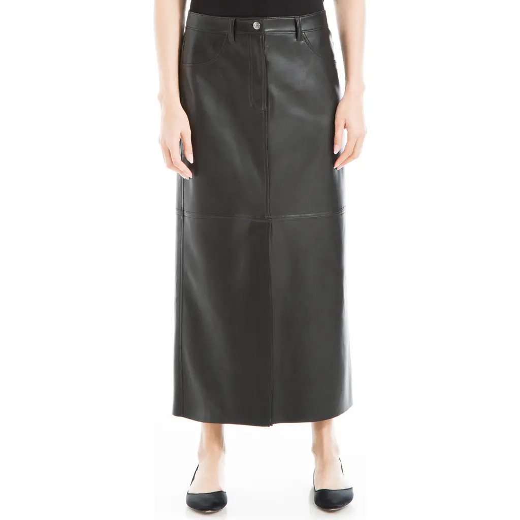 MAX STUDIO Faux Leather Slit Front Skirt in Black-Black at Nordstrom Rack, Size Small | Nordstrom Rack