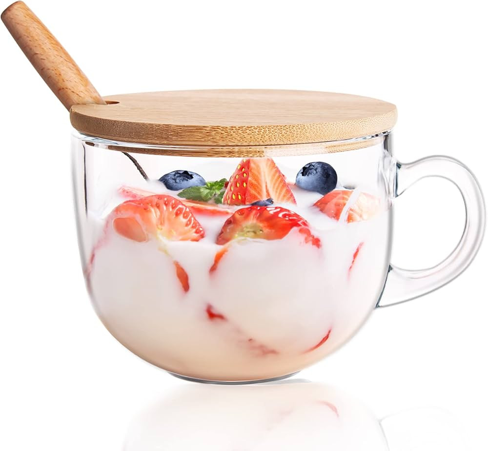 PARACITY Overnight Oats Containers with Lids and Spoons, 15OZ Glass Coffee Mug, Clear Glass Coffe... | Amazon (US)