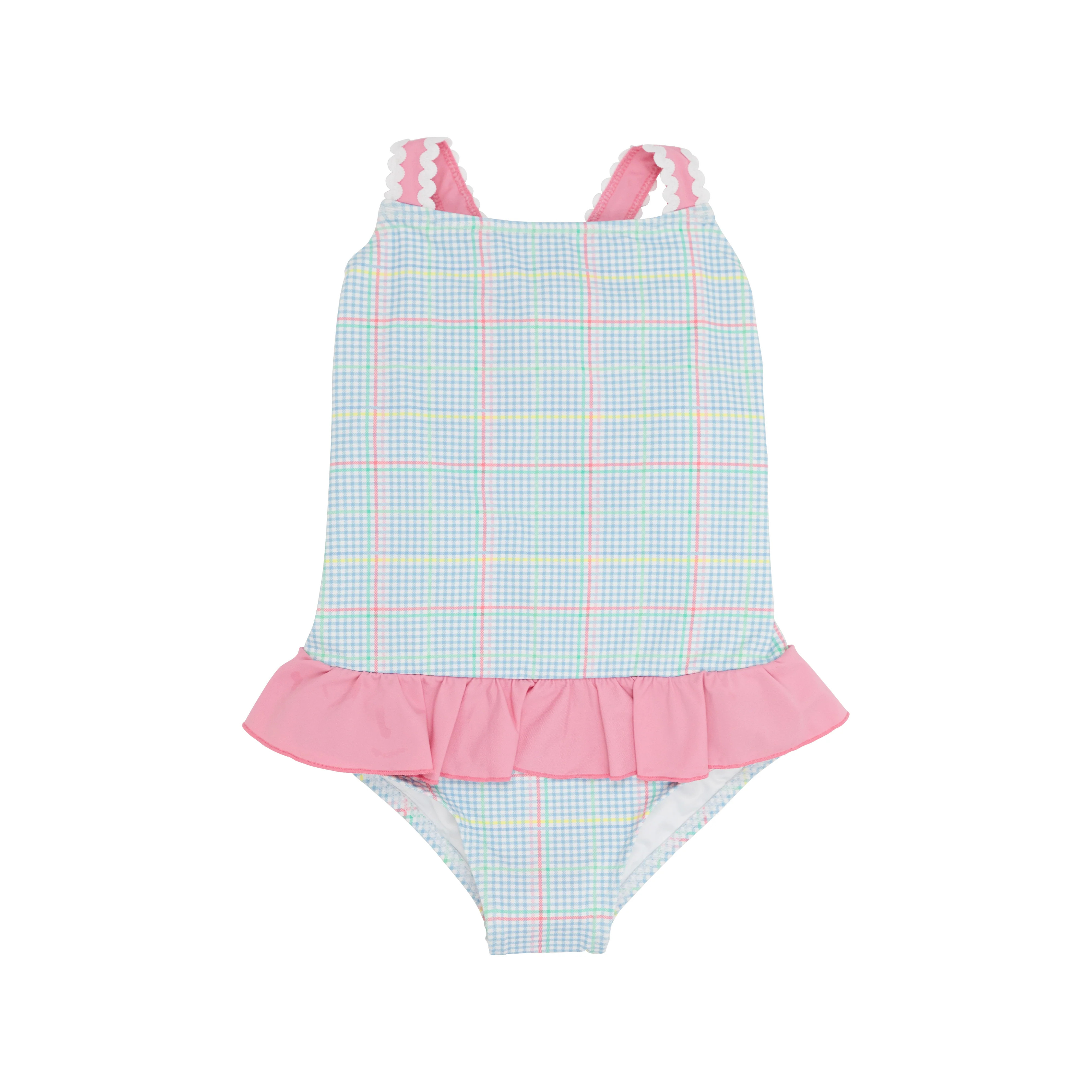 Taylor Bay Bathing Suit - Piccadilly Plaid with Hamptons Hot Pink | The Beaufort Bonnet Company