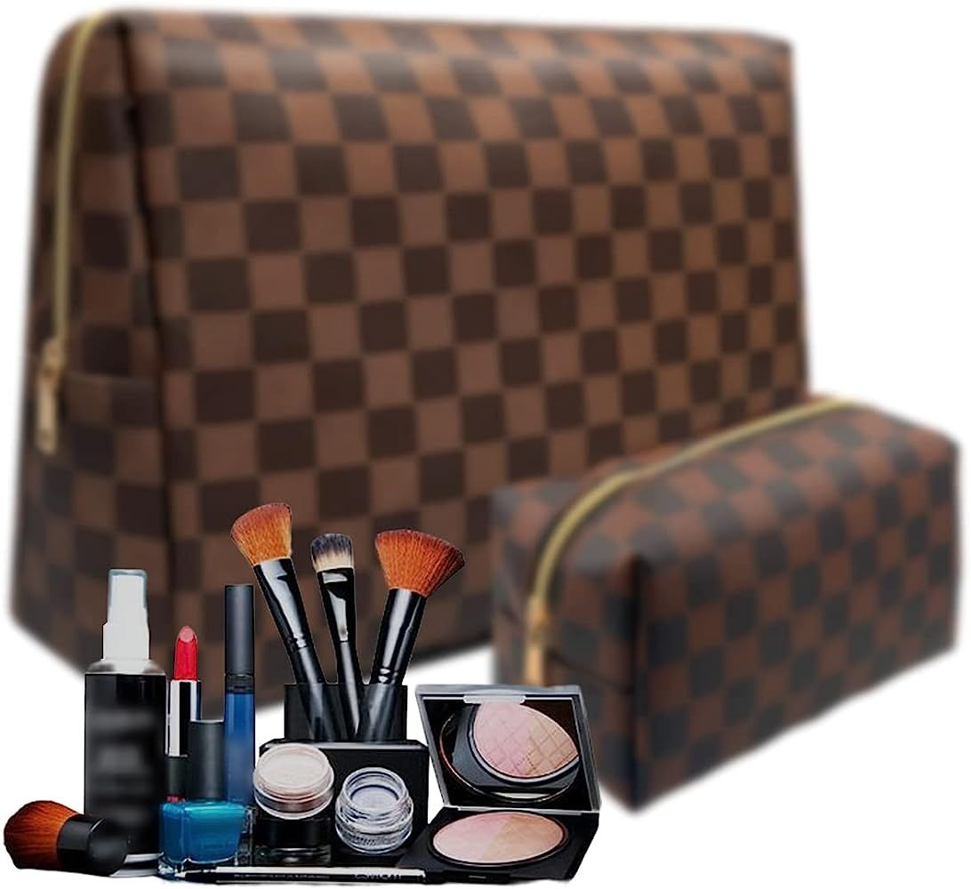 KALDIS Large Checkered Makeup Bag, Set of 2 Travel Cosmetic Bags for Women, Portable Toiletry Bag... | Amazon (US)