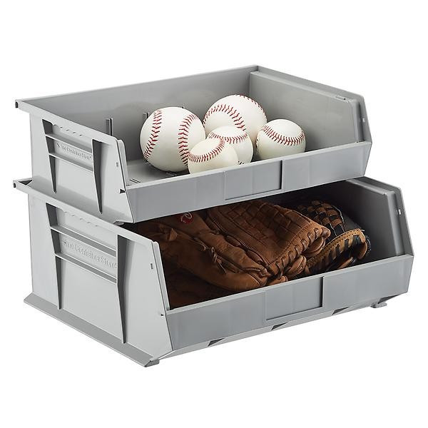 Extra Wide Stackable Plastic Utility Bin Grey | The Container Store