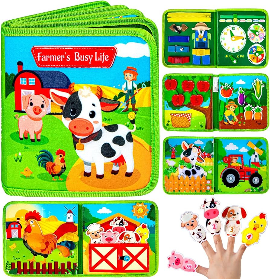 Quanquer Montessori Busy Book for Toddlers 1-3 - Farm Animal Sensory Busy Board for 1 Year Old Bo... | Amazon (US)