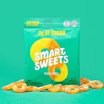 SmartSweets Peach Rings, Low Sugar Gummy Candy (3g), Low Calorie (130), Gluten-Free -1.8oz (Pack ... | Amazon (US)