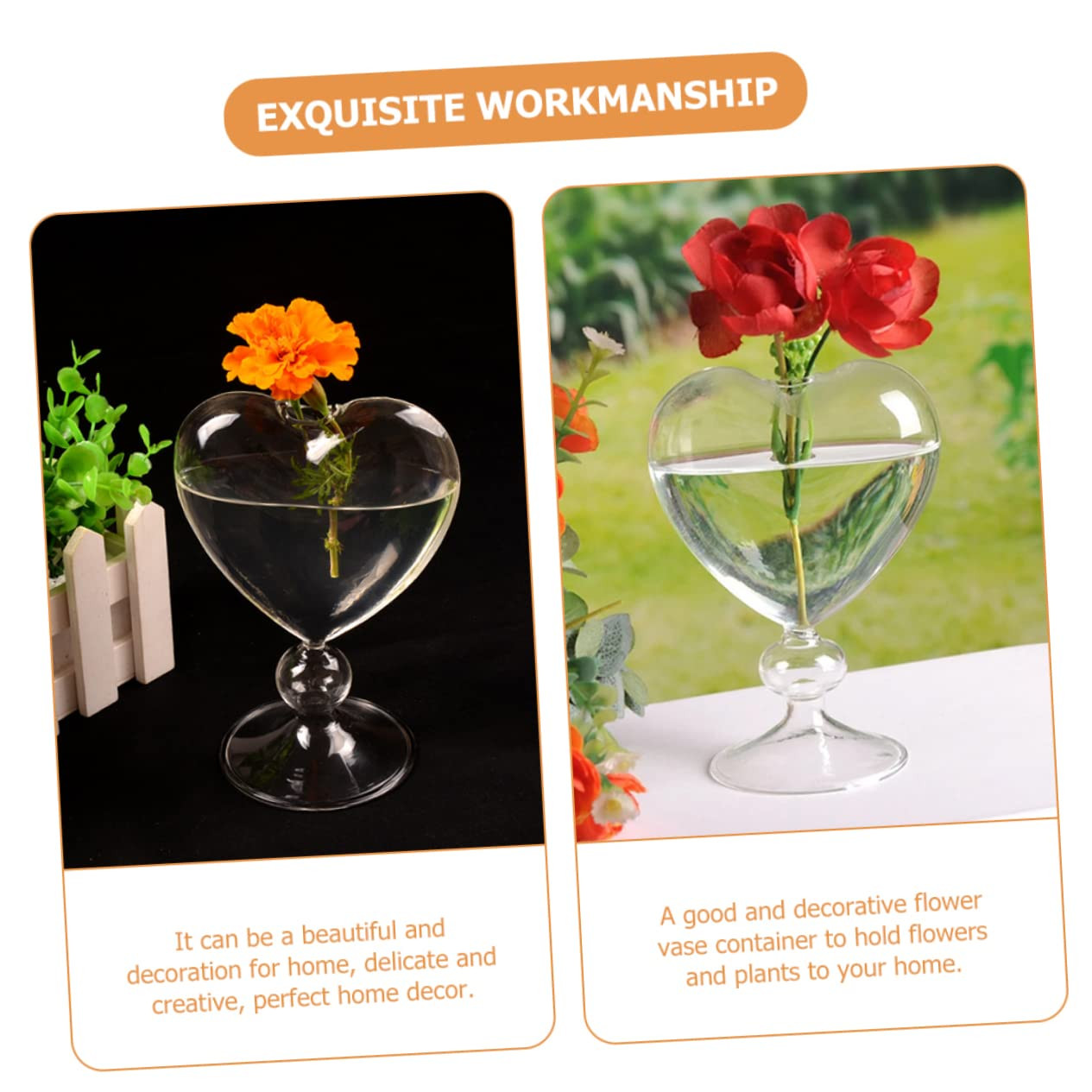 Zerodeko Heart Glass Hydroponic Vase, Transparent, 6.3x6.3x8.1 inches, for Indoor Decoration and ... | Amazon (US)