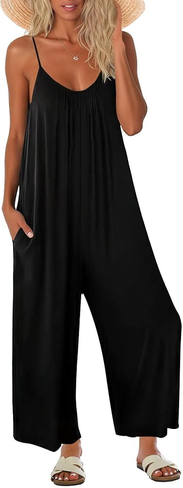 Buauty Womens Summer Jumpsuits Casual Sleeveless Jumpers Loose Rompers Adjustable Strap Boho Jump... | Amazon (US)