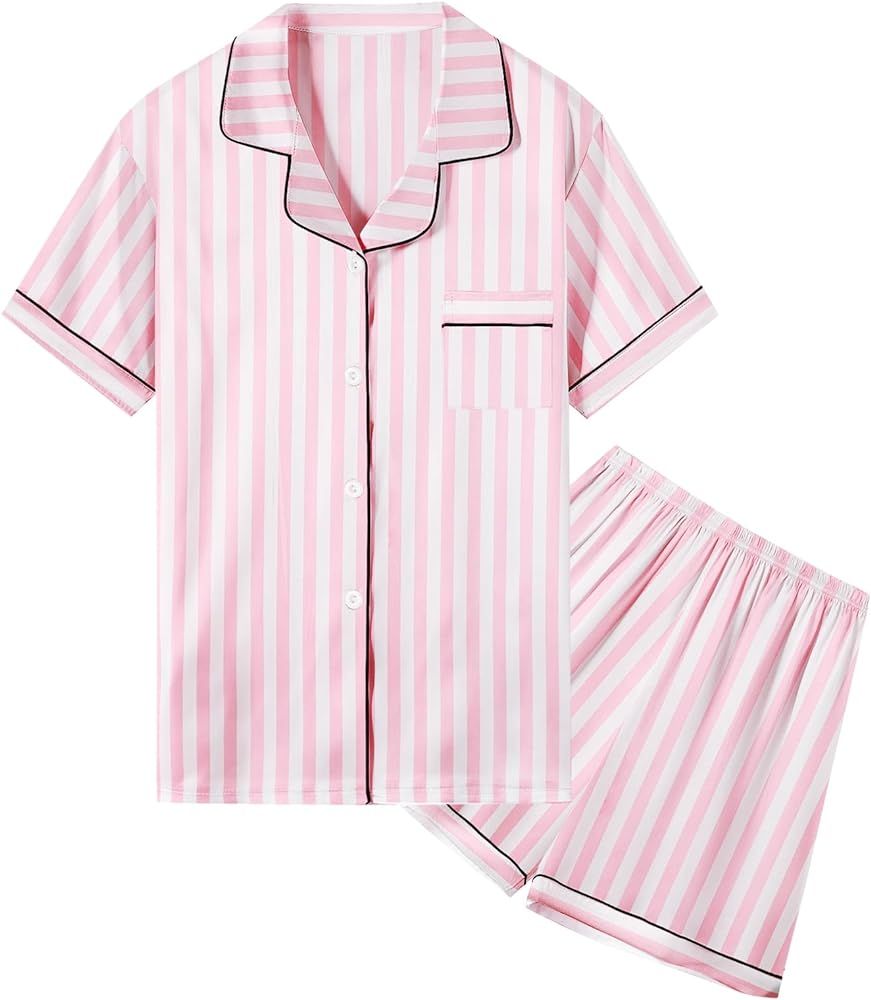 Umeyda Women & Girls Satin Pajamas, Soft Silk Button Down Sleepwear 2 Piece PJS Set, Gifts for Mo... | Amazon (US)