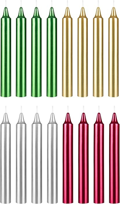 Mega Candles Set of 16 Unscented 6 Inch Metallic Taper Candles, Holidays, Seasonal, Festivities, ... | Amazon (US)