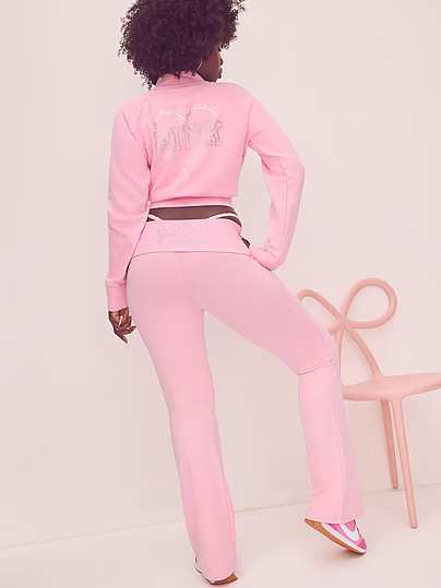 X LoveShackFancy Cotton Foldover Flare Leggings, Pink, Xsreg - Women's Bottoms - PINK | Victoria's Secret (US / CA )