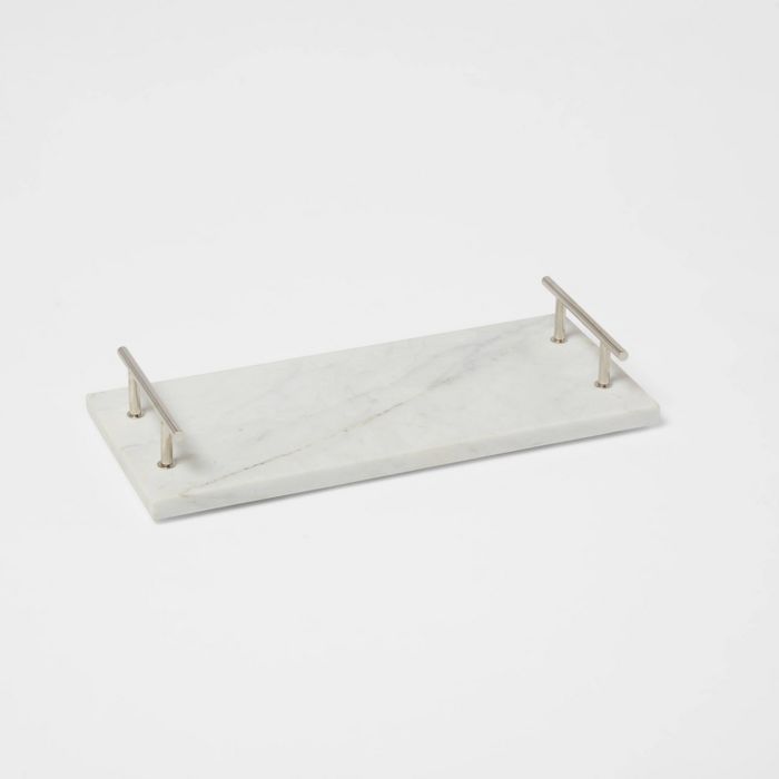 14&#34; x 6&#34; Marble Serving Tray with Metal Handles White - Threshold&#8482; | Target