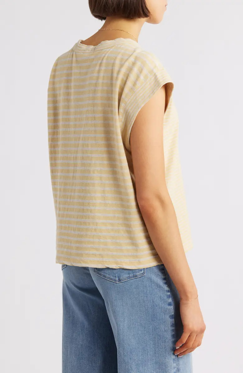 Stripe Boxy Cotton & Linen Muscle T-Shirt | Nordstrom