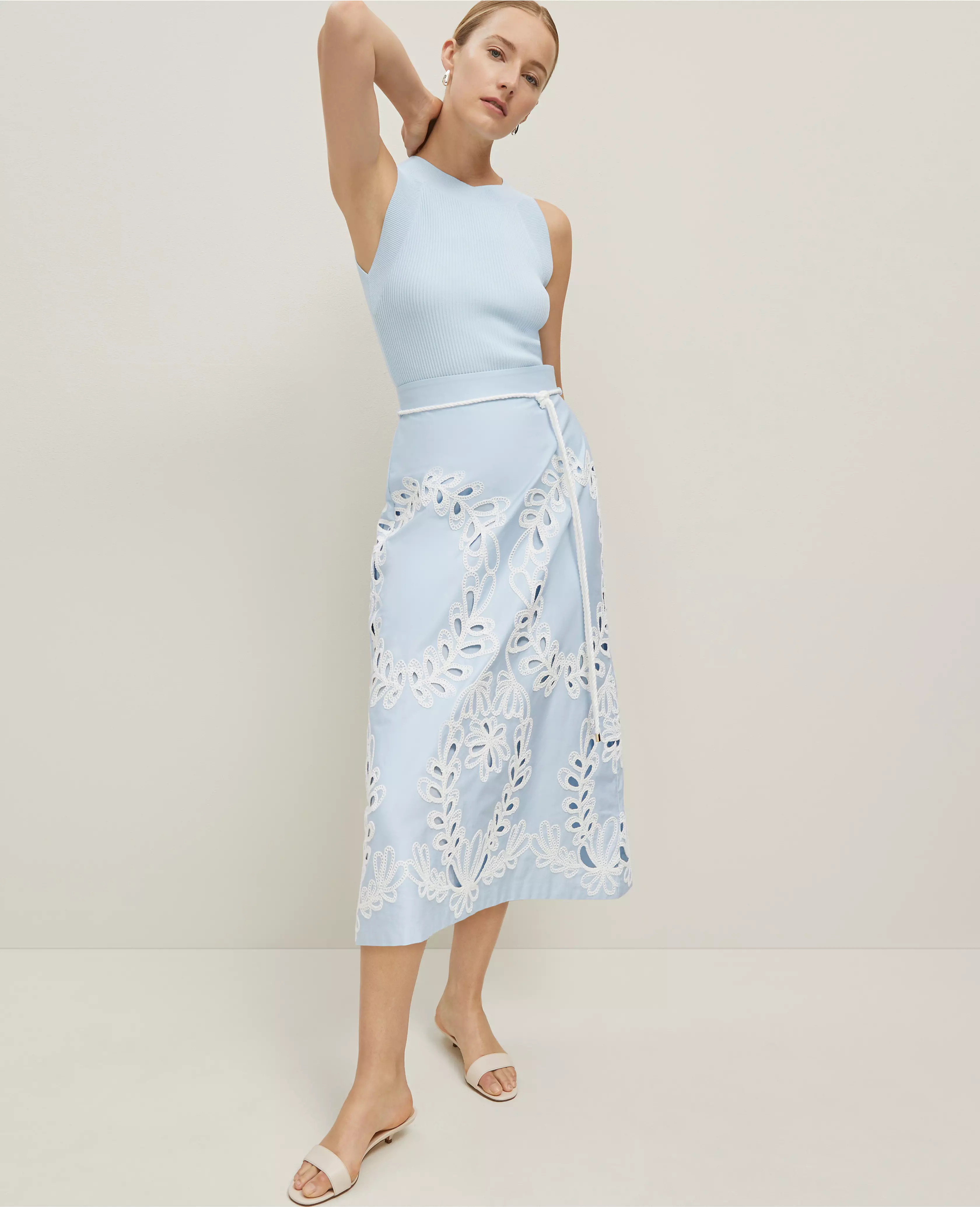 Petite Embroidered Tea Length Skirt | Ann Taylor