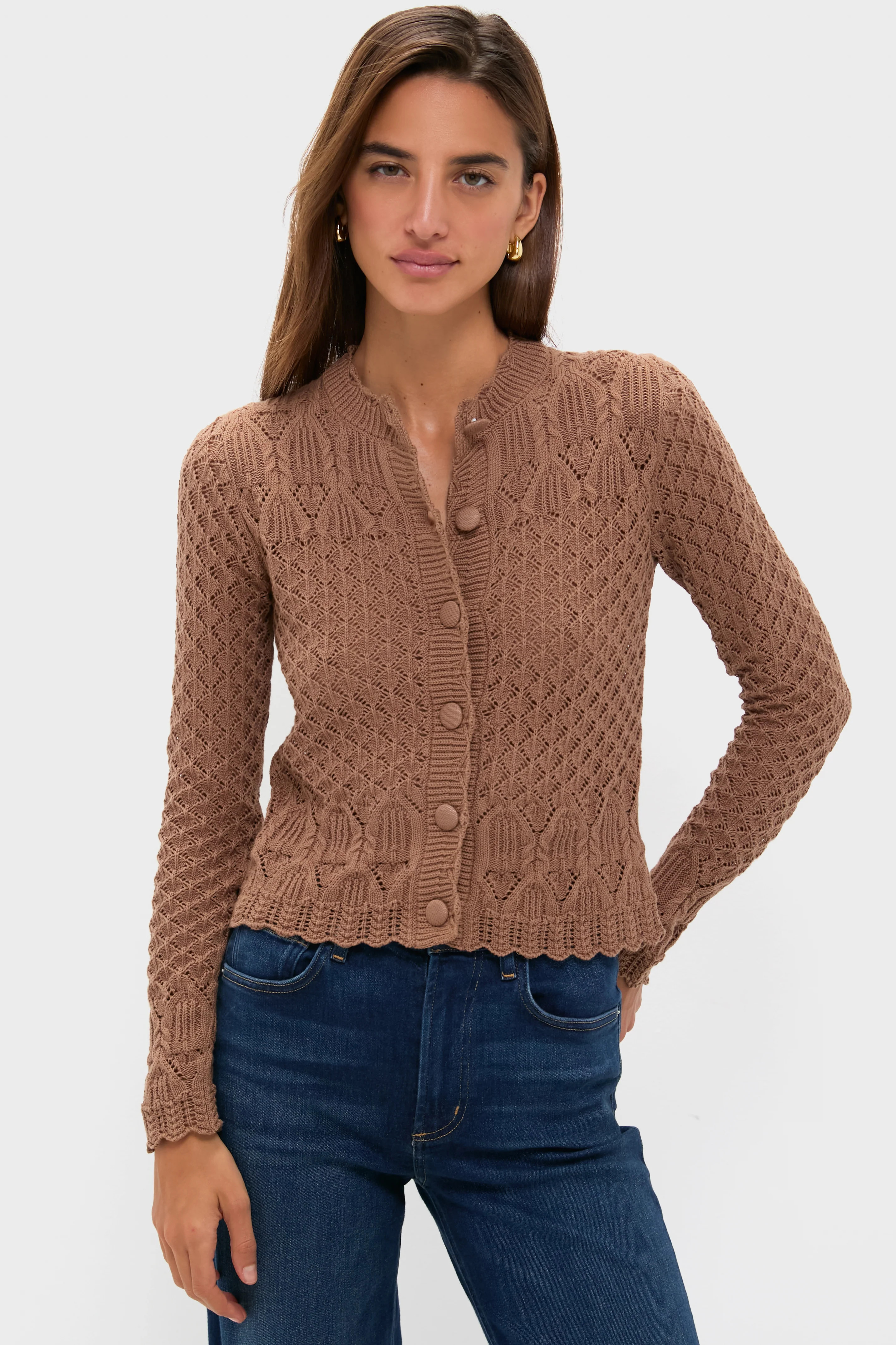 Mocha Pointelle Capucine Cardigan | Tuckernuck (US)