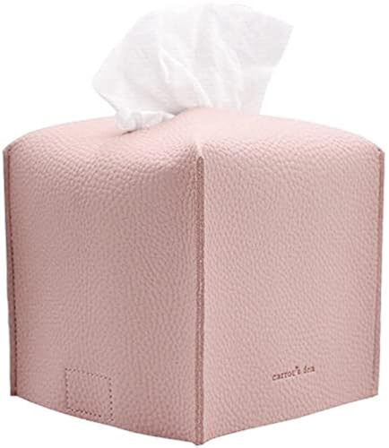 Tissue Box Cover Holder, Square with Bottom Belt by Carrot's Den - PU Leather Decorative Organizer for Tabletop, Bathroom, Car, Office | Baby Pink | Amazon (US)