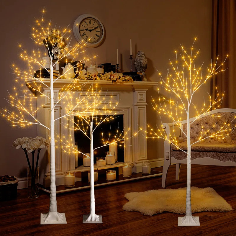 3-Piece White Lighted Christmas Trees, LED Artificial Decorations Christmas Tree with Stand & Tim... | Wayfair North America
